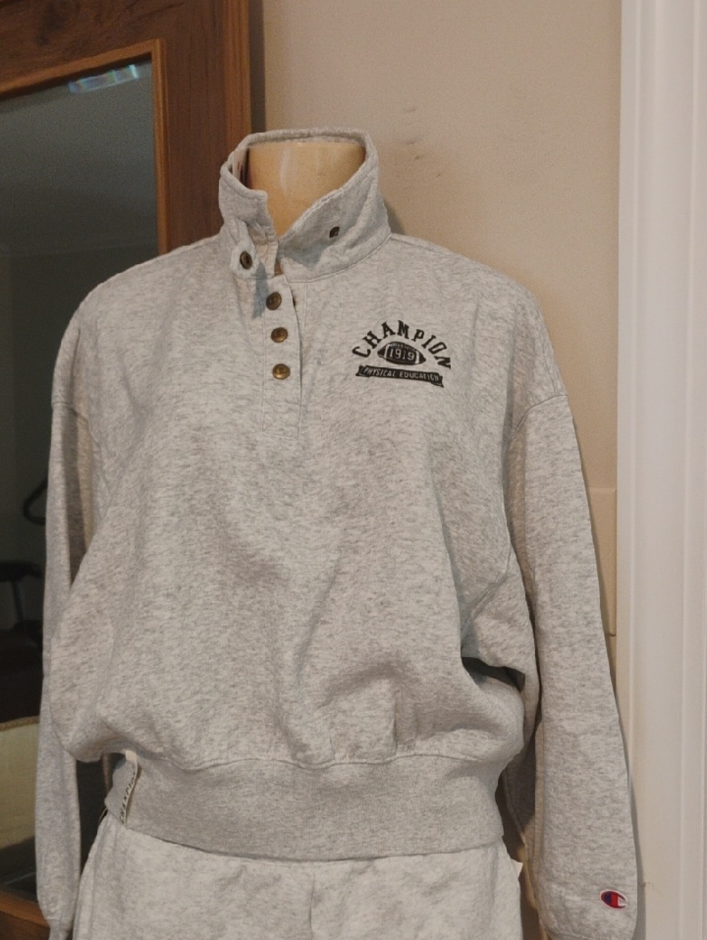 Champion Light Gray Heather Snap-Front Pullover Size Small